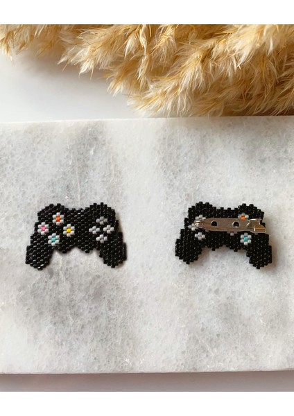 Miyuki Boncuk El Yapımı Joystick Oyun Konsolu Gamepad Broş - Yaka Iğnesi