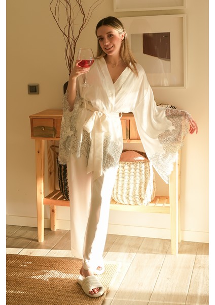 Fransız Dantelli Kimono-Pantolon Takım fiyatları