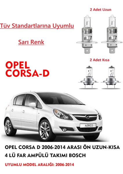 Opel Corsa D 2011 Model Ön Uzun-Kısa 4 Lü Far Ampülü Takımı