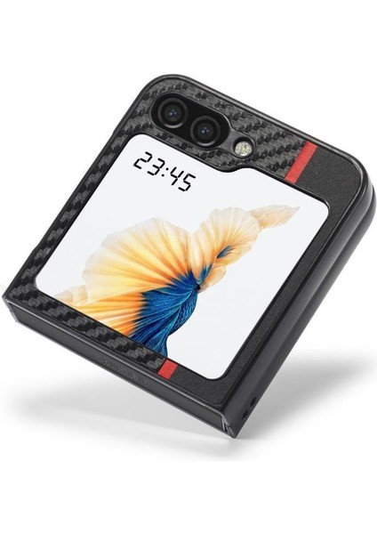 Samsung Galaxy Z Flip5 5g Mikrofiber Astar Içinde Karbon Fiber Telefon Kılıfı (Yurt Dışından)