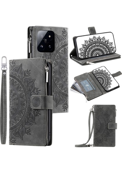 Xiaomi 14 Pro Case Deri Cüzdan Kapağı El Kayışı ve Omuz Askısı (Yurt Dışından)