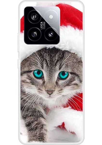Xiaomi 14 Tpu Için Kapak Deseni Baskı Önleme Önleyici Cep Telefonu Kılıfı Koruyucu-Kırmızı Şapka Kedi (Yurt Dışından)