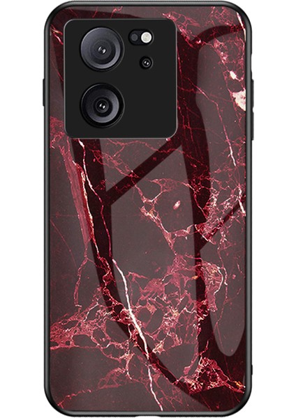 Xiaomi 13T/13T Pro/redmi K60 Ultra Kapak Mermer Desen Pc+Tpu+Temperli Cam Cep Telefonu Kabuğu Kırmızı Mermer (Yurt Dışından)