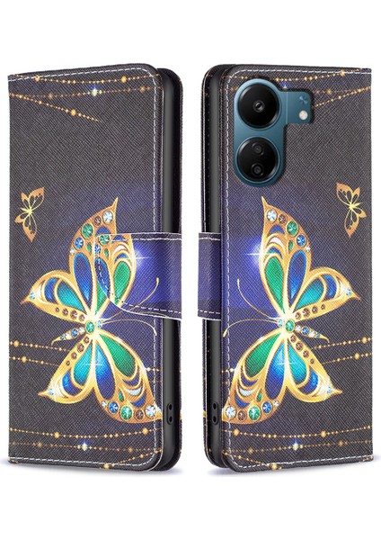 Xiaomi Redmi Için 13C 4g/poco C65 4g Vaka Desen Baskı Telefon Cüzdan Stand Kapağı-Yahudi Kelebek (Yurt Dışından)