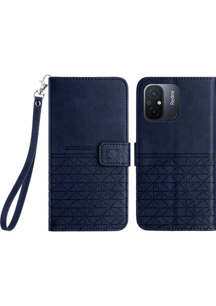 Xiaomi Redmi 12C 4g Için Mikrofiber Deri Telefon Kapağı, Stand Cüzdan Geometrik Basılı Case-Mavi (Yurt Dışından)