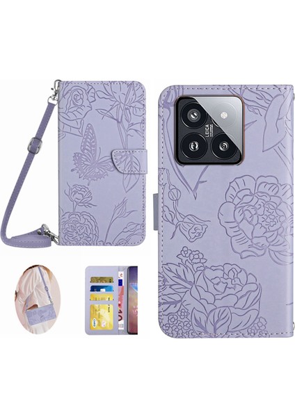 Xiaomi Için 14 Case Çiçek Kelebek Cüzdanı Telefon Kapağı Omuz Kayışı Mühendisi (Yurt Dışından)