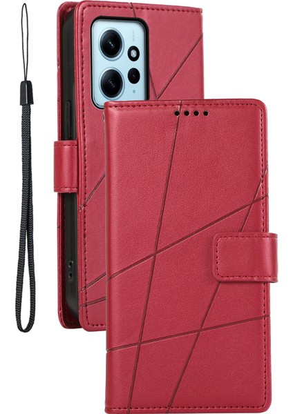 Xiaomi Için Redmi Note 12 4g Vaka Çizgileri Baskılı Deri Telefon Flip Stand Kapak-Kırmızı (Yurt Dışından)