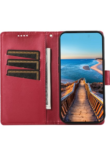 Xiaomi Için Redmi Note 12 4g Vaka Çizgileri Baskılı Deri Telefon Flip Stand Kapak-Kırmızı (Yurt Dışından)