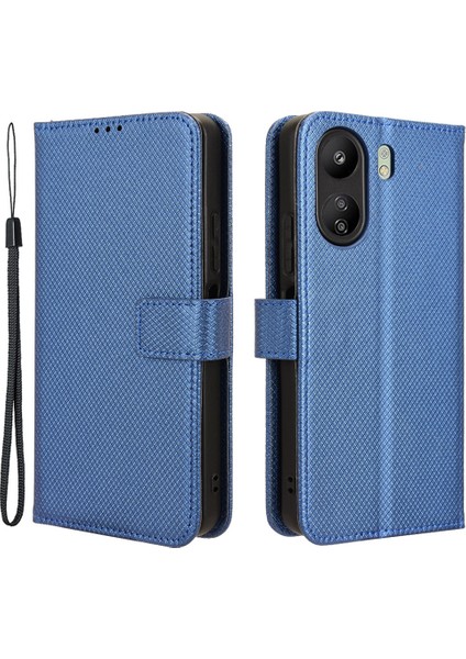 Xiaomi Redmi 13C/POCO C65 4g Kasa Elmas Doku Deri Deri Cüzdan Telefon Kapak Mavisi (Yurt Dışından)
