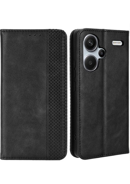 Xiaomi Redmi Için Retro Deri Telefon Kapağı Not 13 Pro+ Cüzdan Manyetik Deri Telefon Kılıfı Black (Yurt Dışından)