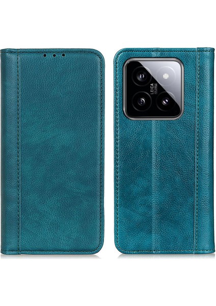 Xiaomi 14 Pro Case Manyetik Otomatik Kapatma Bölünmüş Deri Cüzdan Kapak Yeşil (Yurt Dışından)