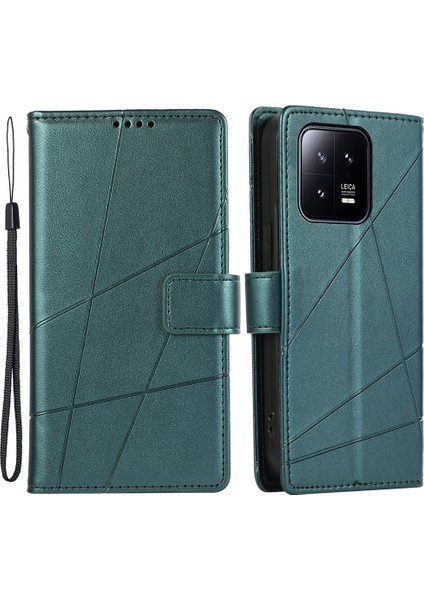 Xiaomi Için 13 Case Anti -Drop Baskılı Cüzdan Stand Pu Deri Telefon Kapağı -Yeşil (Yurt Dışından)