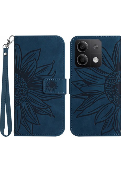 Xiaomi Için Redmi Not 13 4g Deri Cüzdan Flip Cover Ayçiçeği Desen Telefon Vaka-Dark Mavi (Yurt Dışından)