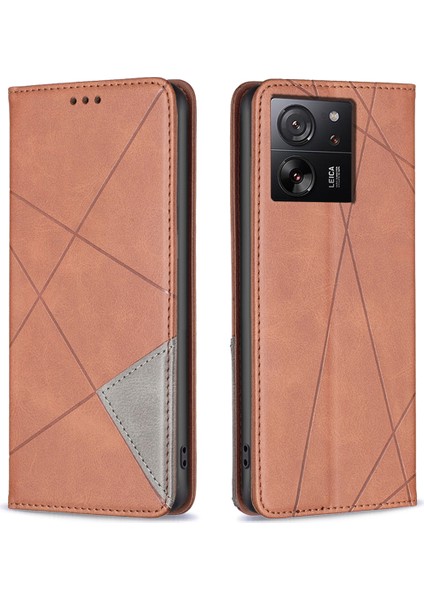 Xiaomi 13T/13T Pro/redmi K60 Ultra Kılıf Manyetik Pu Deri Kart Yuvası Telefon Kapak-Kahverengi (Yurt Dışından)