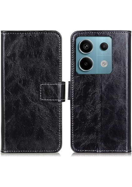 Xiaomi Redmi Için Note 13 Pro 5g Cep Telefon Kılıfı Folio Flip Crazy Horse Doku Deri Kapak Black (Yurt Dışından)