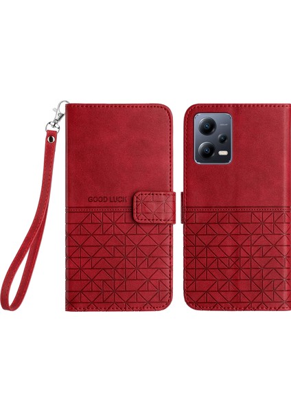 Xiaomi Redmi Için Mikrofiber Deri Kılıf Not 12 Pro 5g/12 Pro Speed ​​5g/poco X5 Pro 5g Baskı Stand Cüzdan Telefon Kapak-Kırmızı (Yurt Dışından)