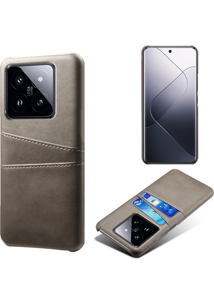 Xiaomi 14 Pro Case Çift Kart Yuvaları Pu Deri+Pc Anti-Drop Telefon Kapak-Grey (Yurt Dışından)
