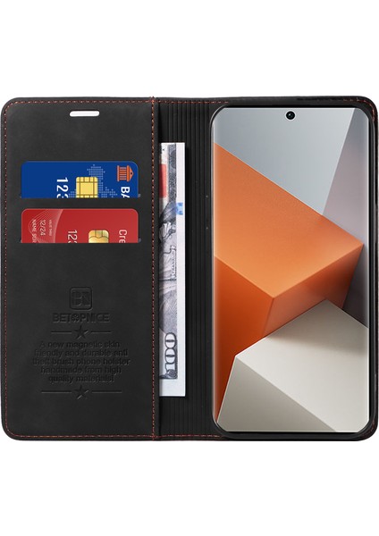 Xiaomi Redmi Için Note 13 Pro+ 5g Cüzdan Kılıfı Rfıd Blowantıct Deri Kapak Black (Yurt Dışından)