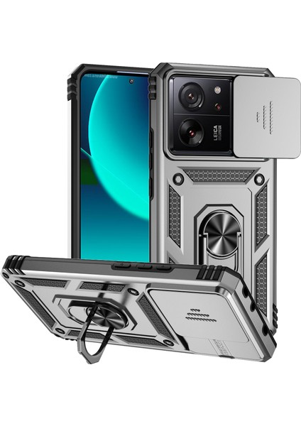 Xiaomi 13T PRO/13T/REDMI K60 Ultra Telefon Kılıfı Kamera Koruma Yüzüğü Kickstand Cover-Silver (Yurt Dışından)