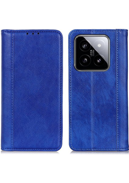Xiaomi 14 Pro Vasası Manyetik Otomatik Kapatma Bölünmüş Deri Cüzdan Kapak Mavisi (Yurt Dışından)