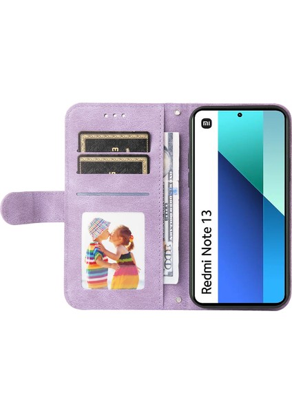 Xiaomi Için Redmi Note 13 4g Cilt Hissi Deri Kasa Cüzdan Standı Telefon Kapak-Mor (Yurt Dışından)