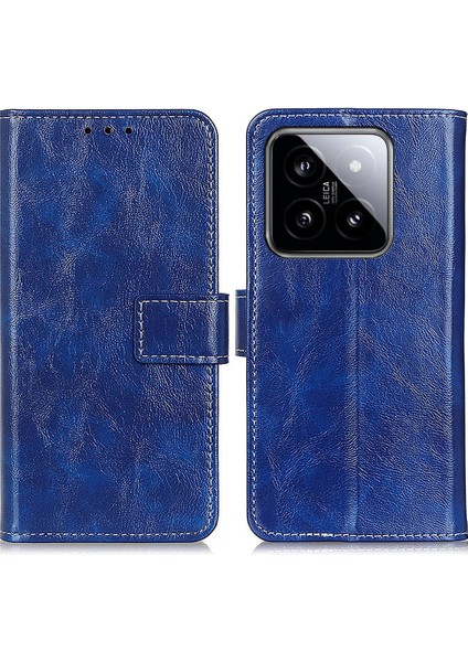 Xiaomi Için 14 Pro Pu Pu Deri Deri Çaşıları Dokusu Dokusu Telefon Kapak Blue (Yurt Dışından)