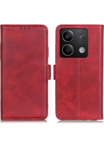 Xiaomi Için Redmi Note 13 5g/13 5g (Çin) Deri Kılıf Manyetik Toka Cüzdan Telefon Kapak-Kırmızı (Yurt Dışından)
