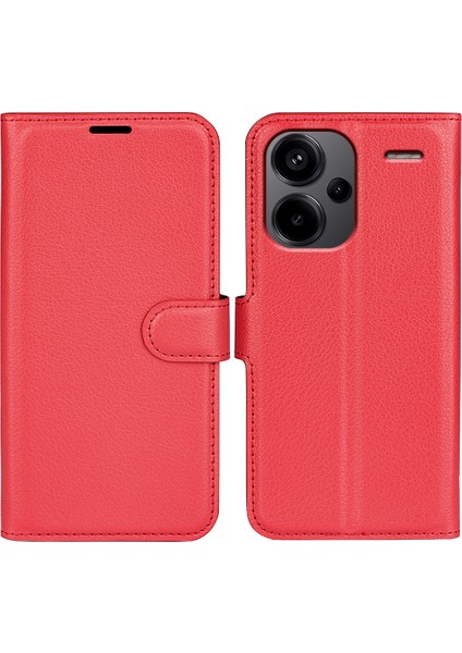 Xiaomi Redmi Için Note 13 Pro+ 5g Case Litchi Doku Cüzdan Deri Deri Telefon Kırmızısı (Yurt Dışından)