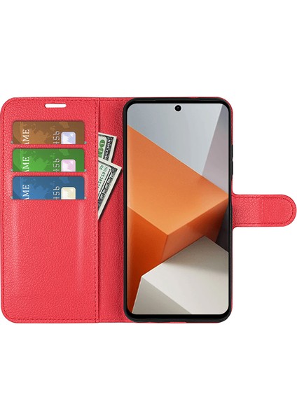 Xiaomi Redmi Için Note 13 Pro+ 5g Case Litchi Doku Cüzdan Deri Deri Telefon Kırmızısı (Yurt Dışından)