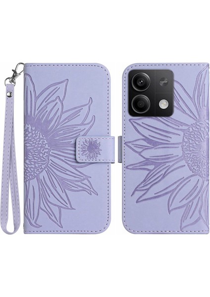 Xiaomi Için Redmi Not 13 4g Deri Cüzdan Flip Cover Ayçiçeği Desen Telefon Kılıfı Mor Mor (Yurt Dışından)