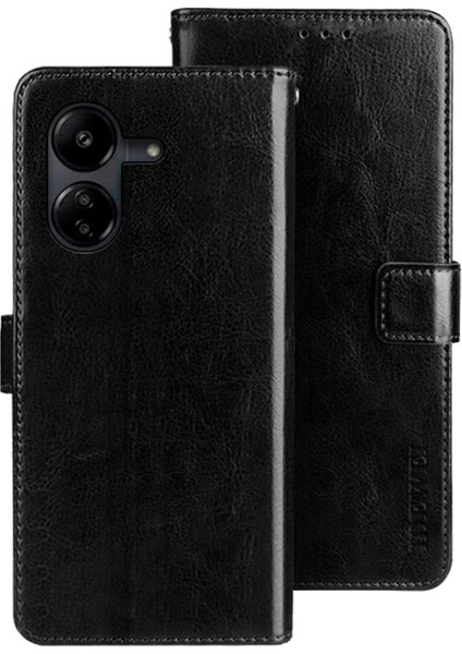 Xiaomi Redmi Için 13C 4g/poco C65 4g Kasa Deri Cüzdan Çılgın At Dokusu Flip Telefon Kapak Black (Yurt Dışından)