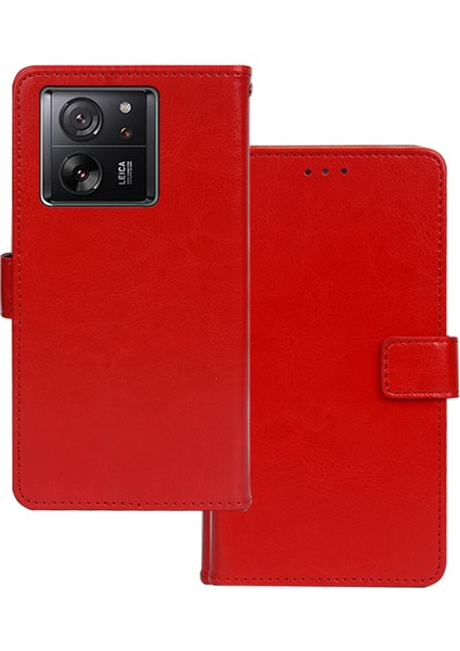 Xiaomi Için Anti Drop Telefon Kılıfı 13T/13T Pro/redmi K60 Ultra Kılıf Pu Deri Cüzdan Telefon Kapak-Kırmızı (Yurt Dışından)