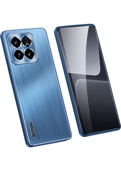 Xiaomi 14 Pro Case Için Tpu+Cd Damarlı Metal Fırçalanmış Telefon Kapağı Lens Guard-Navy Blue (Yurt Dışından)