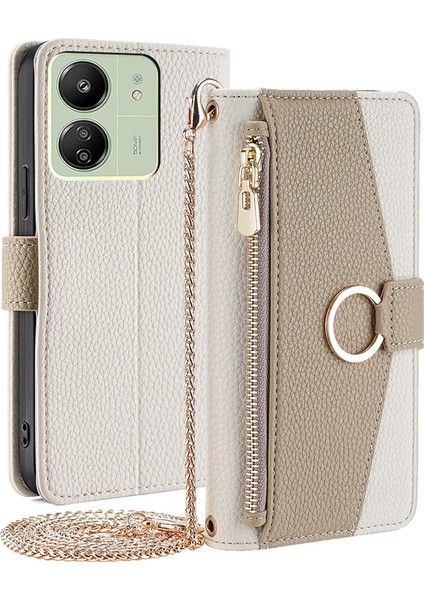 Xiaomi Redmi 13C 4g/poco C65 4g Case Pu Pu Deri Fermuar Cepleri Telefon Kapağı Ayna-Beyaz (Yurt Dışından)
