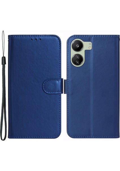 Xiaomi Redmi 13C 4g/poco C65 4g Cep Telefon Kılıfları Strap Pu Deri Stand Kapak Mavisi (Yurt Dışından)