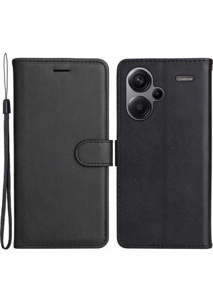 Xiaomi Redmi Için Note 13 Pro+ Kasa Düz Renkli Deri Manyetik Kapatma Telefon Kapak Black (Yurt Dışından)