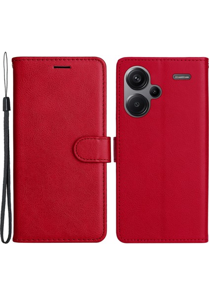 Xiaomi Için Redmi Note 13 Pro+ Kasa Düz Renkli Deri Manyetik Kapanma Telefon Kapak-Kırmızı (Yurt Dışından)