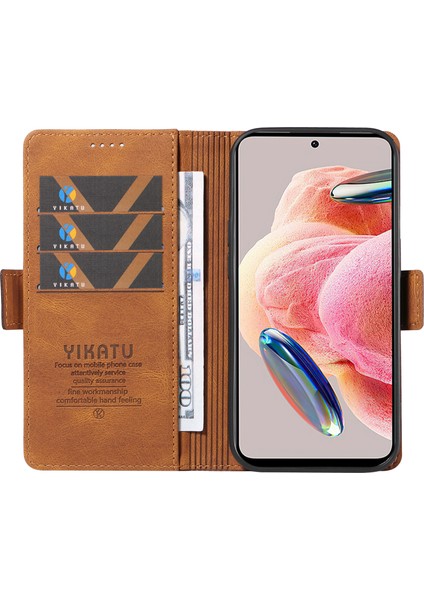 Xiaomi Için Redmi Not 12 4g Cilt Touch Telefon Kılıfı Kap Kapağı Pu Deri Cüzdan Stand Kabuk-Kahverengi (Yurt Dışından)