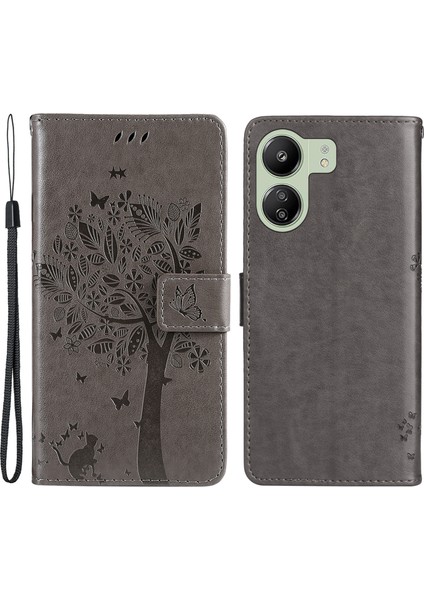 Xiaomi Redmi Için 13C 4g/poco C65 4g Kılıf Baskılı Cüzdan Telefon Kapak-Grey (Yurt Dışından)