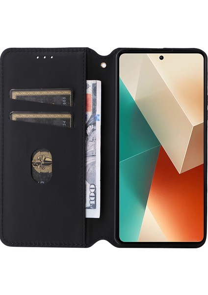 Xiaomi Için Redmi Note 13 5g Kapak Manyetik Kapanış Deri Cüzdan Cep Telefonu Kılıf Kırmızı (Yurt Dışından)