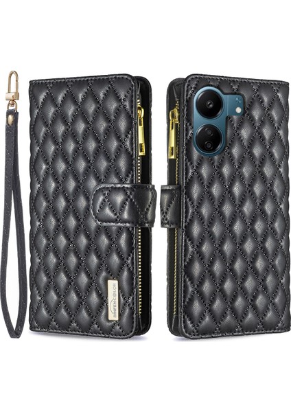 Xiaomi Redmi Için 13C 4g/poco C65 4g Kasa Zipper Cüzdan Yatay Stand Deri Kapak Black (Yurt Dışından)