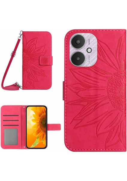 Xiaomi Redmi Için 13C 4g/5g/poco C65 4g Crossbody Telefon Deri Kılıf Ayçiçeği Desen Ros (Yurt Dışından)