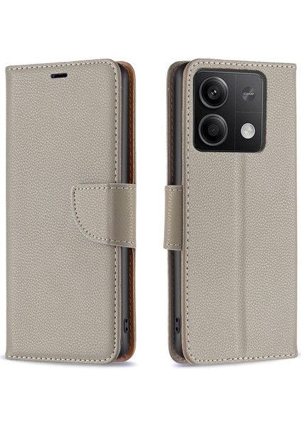 Xiaomi Için Redmi Not 13 4g Kasa Pu Deri Lıtchı Doku Telefon Kapağı Manyetik Kapatma Grey (Yurt Dışından)