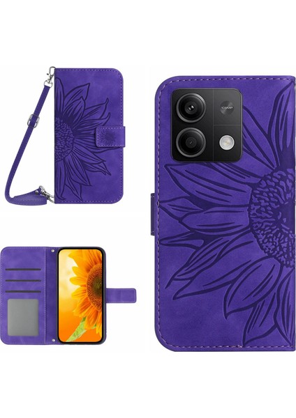 Xiaomi Için Redmi Note 13 4g Manyetik Telefon Kılıfı Ayçiçeği Deri Deri Kapak-Dark Mor (Yurt Dışından)