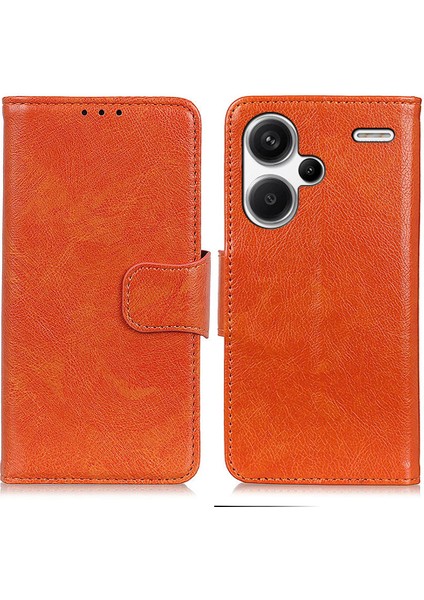 Xiaomi Redmi Için Note 13 Pro+ 5g Case Nappa Doku Deri Deri Telefon Kabuğu-Orange (Yurt Dışından)