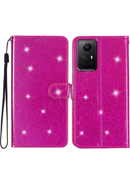 Xiaomi Için Redmi Note 12S 4g Deri Cüzdan Katlama Stand Kılıfı Damla Geçirmez Işıltılı Telefon Kapak-Rose (Yurt Dışından)