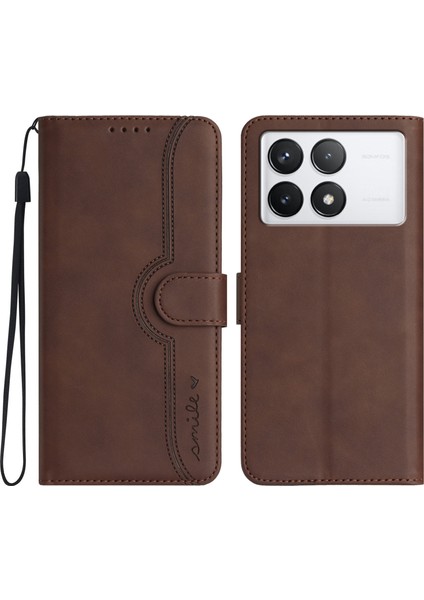 Xiaomi Için Redmi K70E 5g Deri Telefon Kasası Gülümseme Deseni Manyetik Kapak Kapak-Coffee (Yurt Dışından)
