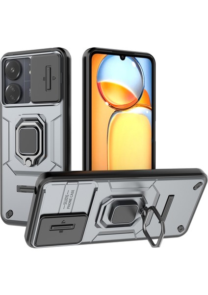 Xiaomi Redmi 13C 4g/poco C65 4g Case Kickstand Telefon Kapağı Slayt Lensli Kapak-Gre (Yurt Dışından)
