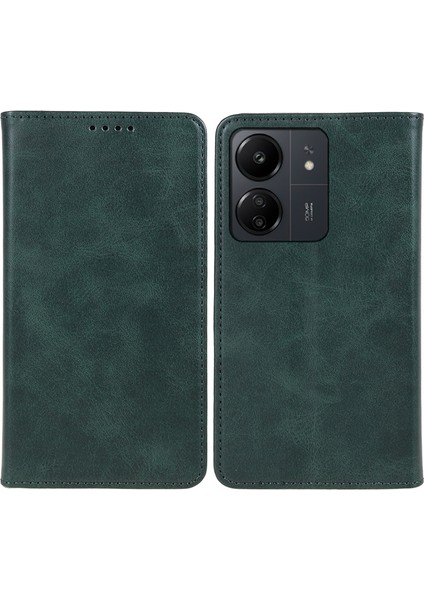 Xiaomi Redmi Için 13C 4g/poco C65 4g Cep Telefonu Kılıf Buzağı Dokusu Pu Deri Stand Anti-Damla Kapak Yeşili (Yurt Dışından)