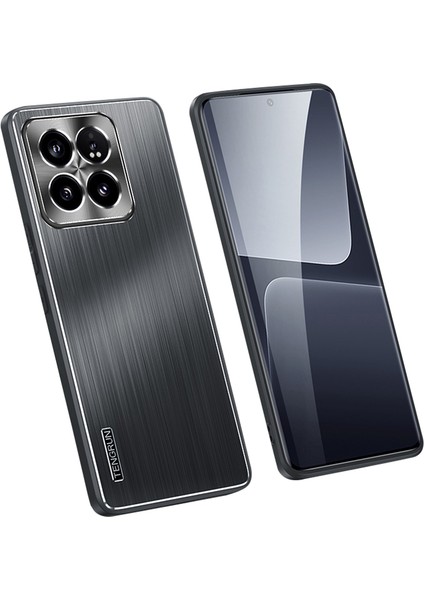 Xiaomi 14 Pro Case Tpu+Cd Damarlı Metal Fırçalı Telefon Kapağı Lens Guard-Black (Yurt Dışından)